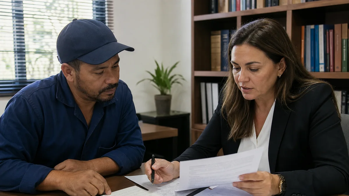 Trabalhador e advogado comparam descrição de cargo com lista de tarefas extras acumuladas