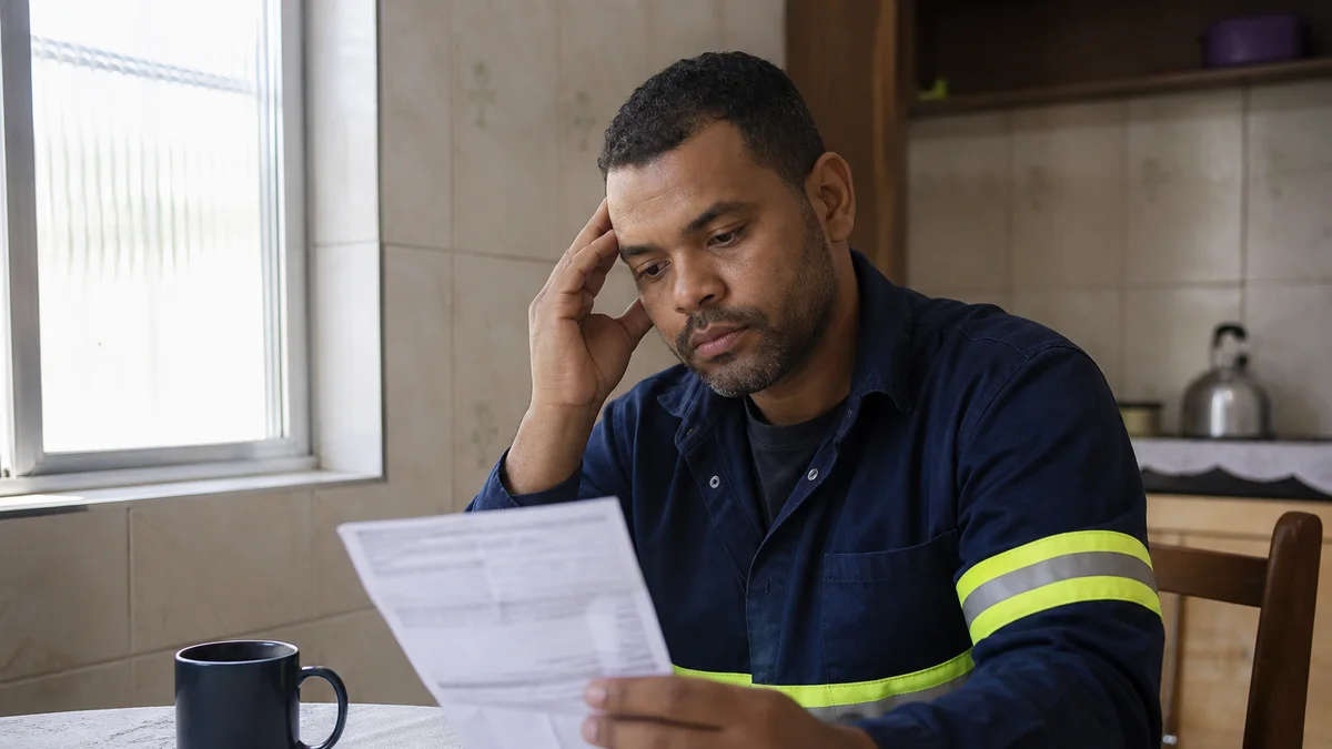 Trabalhador confere holerite com rubrica de adicional noturno após plantão 12x36