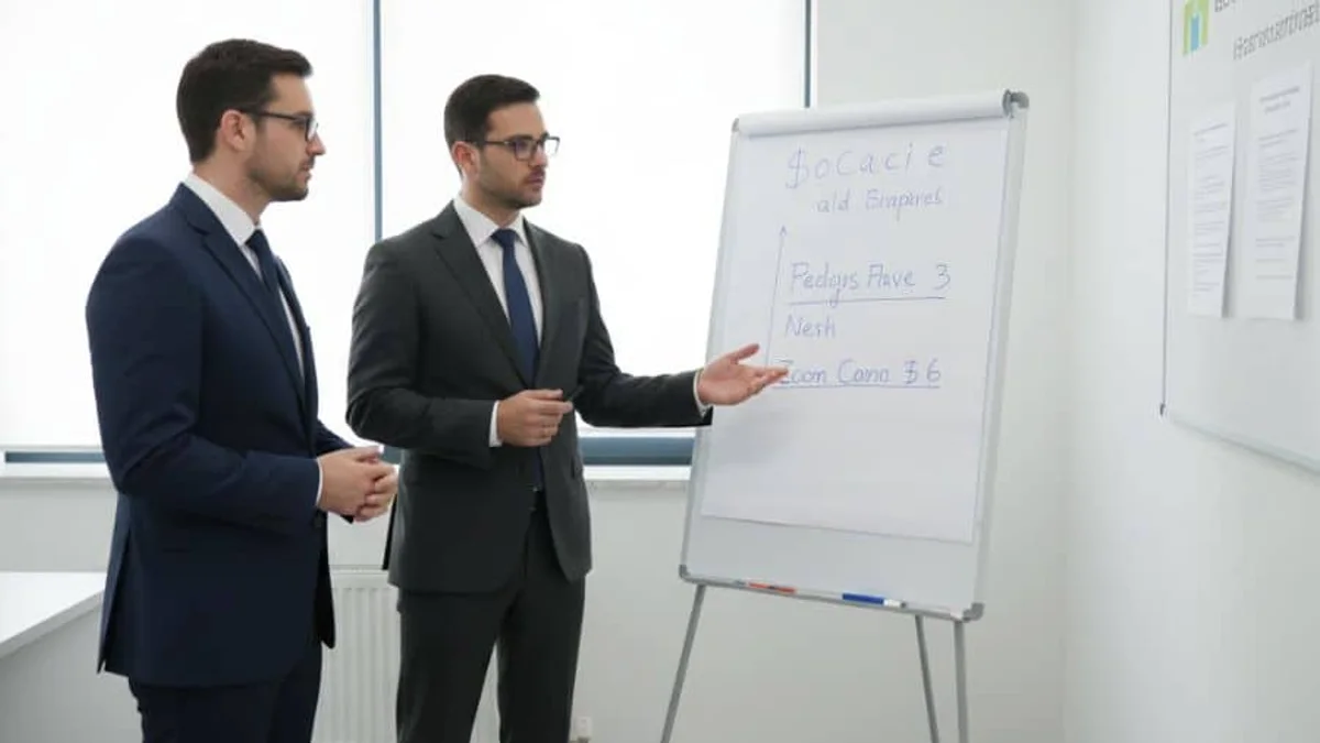 Dois advogados explicam opções de demissão em quadro durante reunião simples