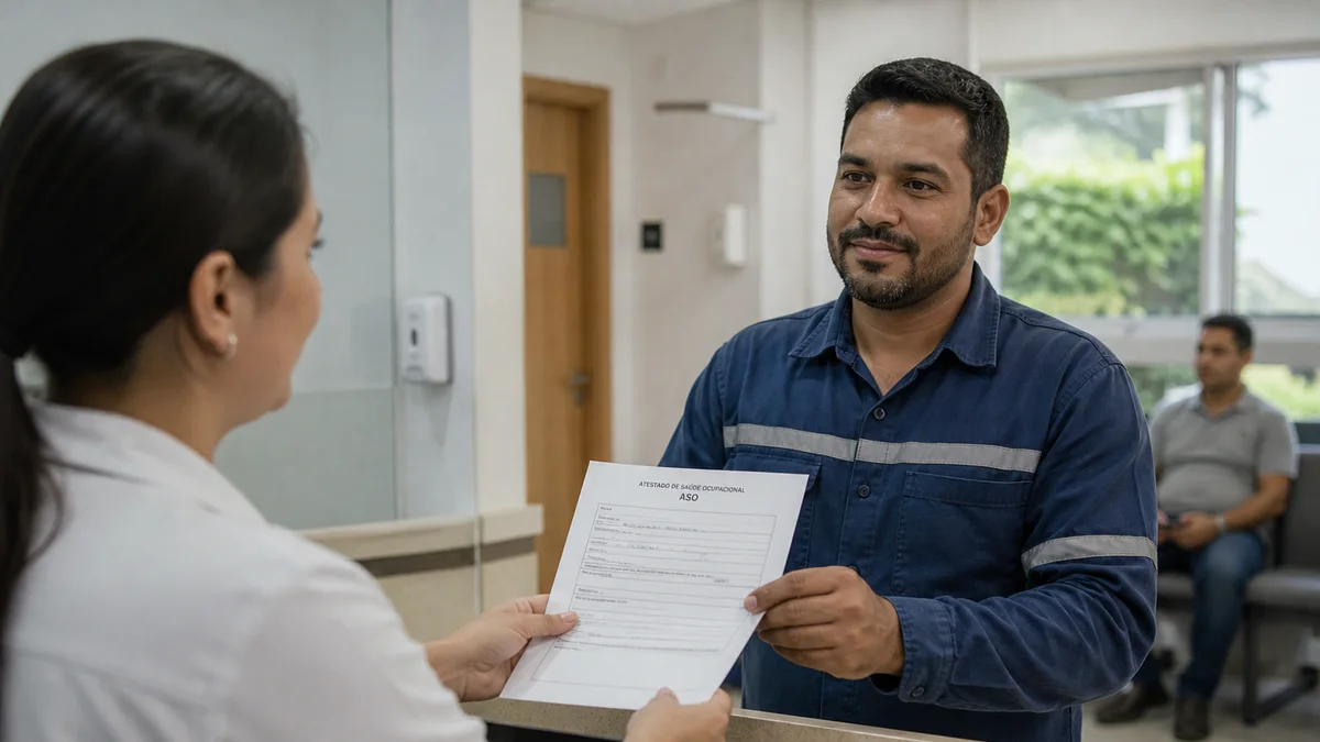 Trabalhador recebe ASO do exame periódico após consulta em clínica ocupacional
