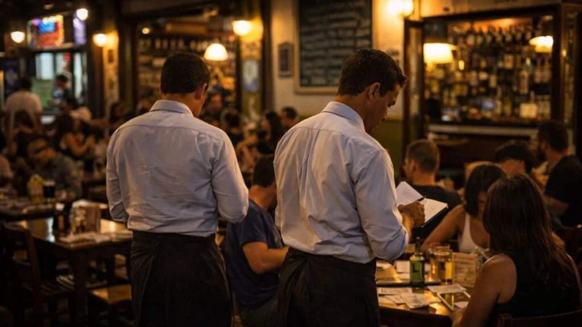 Garçons atendendo clientes em bar da Lapa à noite no Rio de Janeiro