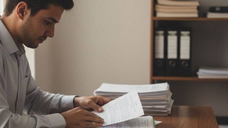 Advogado trabalhista analisando documentos em mesa de escritório simples, usado como imagem destacada do artigo