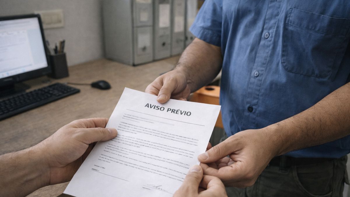 Trabalhador recebendo aviso prévio em ambiente de trabalho
