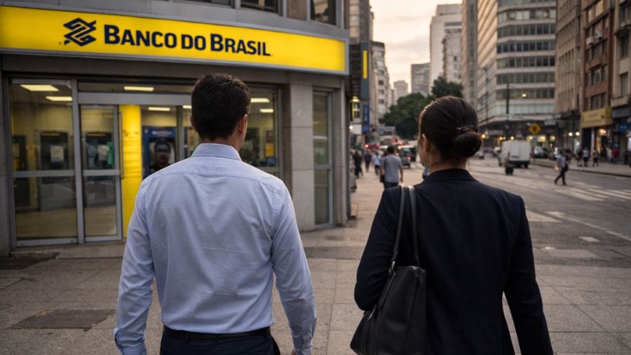 Bancários saindo de agência no Centro do Rio de Janeiro ao final do expediente