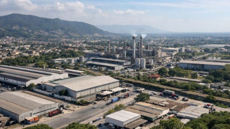 Vista aérea de área industrial em Campo Grande na Zona Oeste do Rio de Janeiro