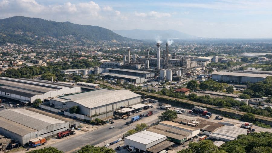 Vista aérea de área industrial em Campo Grande na Zona Oeste do Rio de Janeiro
