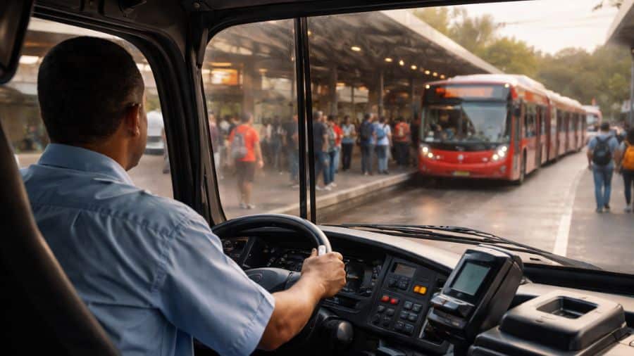 Motorista de BRT trabalhando no Terminal Campo Grande na Zona Oeste do Rio de Janeiro