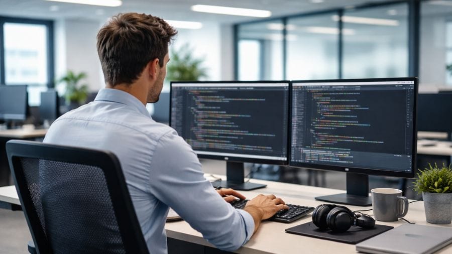 Profissional de TI trabalhando em escritório na Barra da Tijuca, Rio de Janeiro