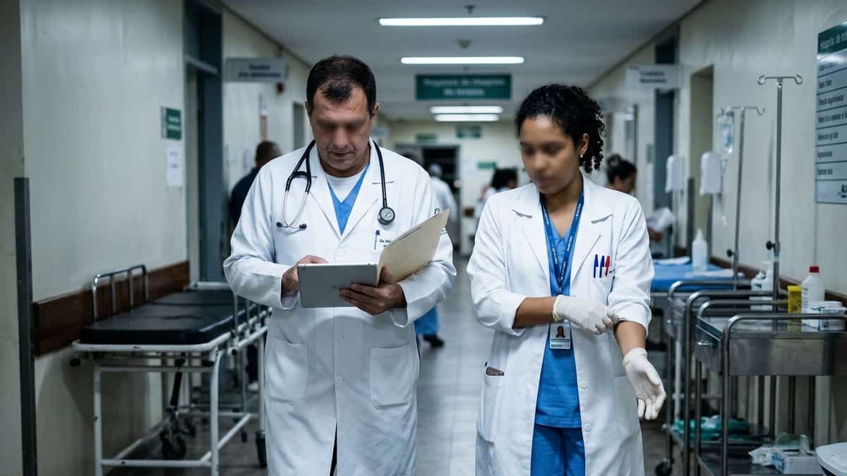 Médicos em hospital durante plantão representando rotina de trabalho com possível pejotização