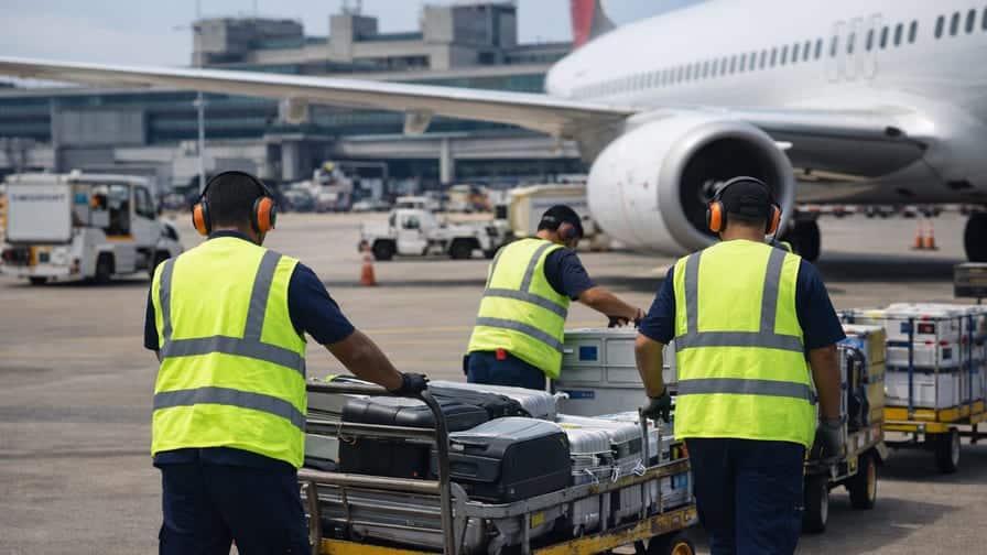 Trabalhadores terceirizados atuando na área operacional do Aeroporto do Galeão no Rio de Janeiro