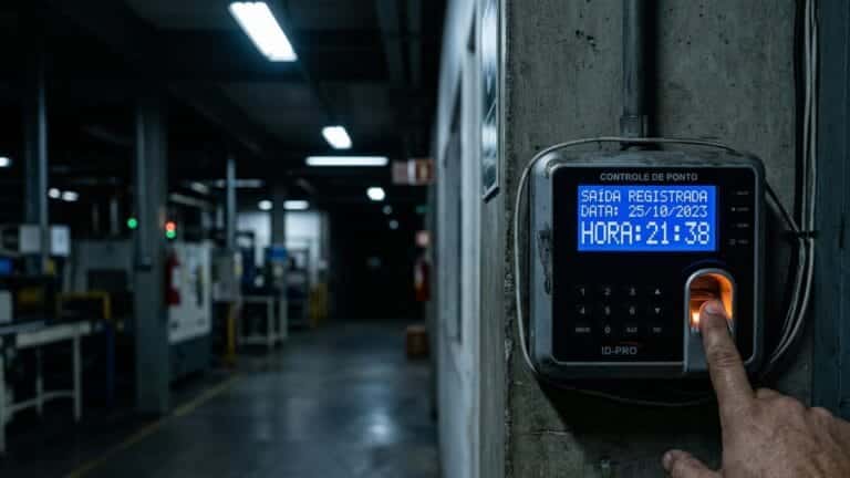 Relógio de ponto registra saída tardia em ambiente de trabalho